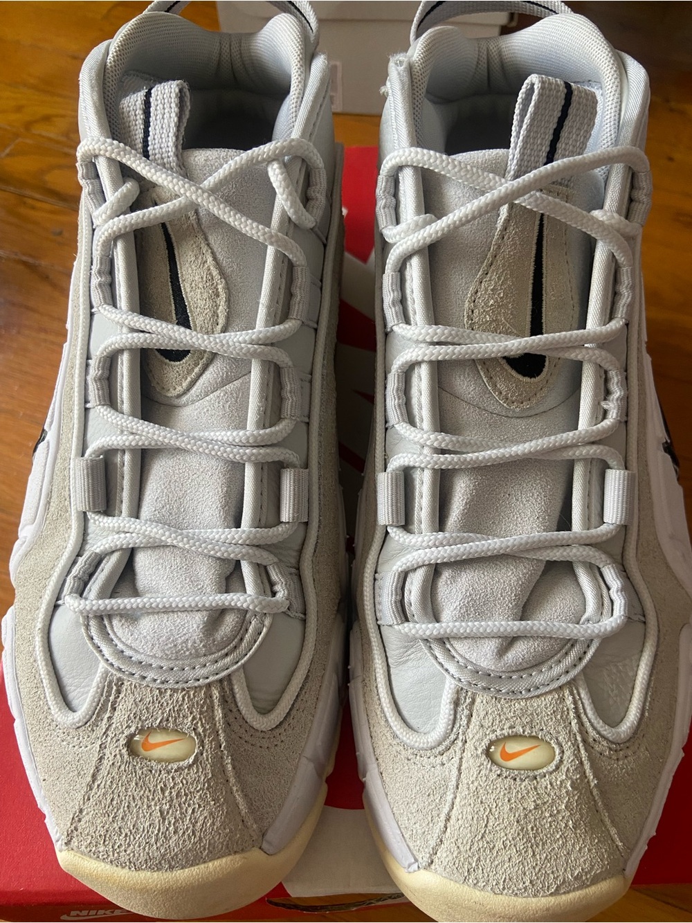 Nike Air Max Cream and White Low-Top Sneakers with Orange Swoosh